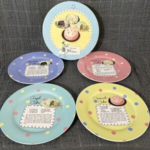 Lot of 4 Vintage Potluck by Rosanna Dessert Plates Cake Recipes Multicolor 8"